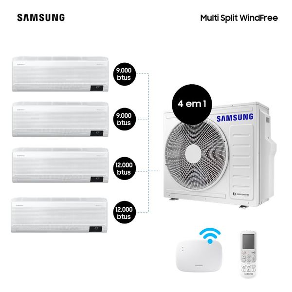 Quadri-Split Samsung WindFree Quente e Frio com WiFi 220V 28000 BTUs