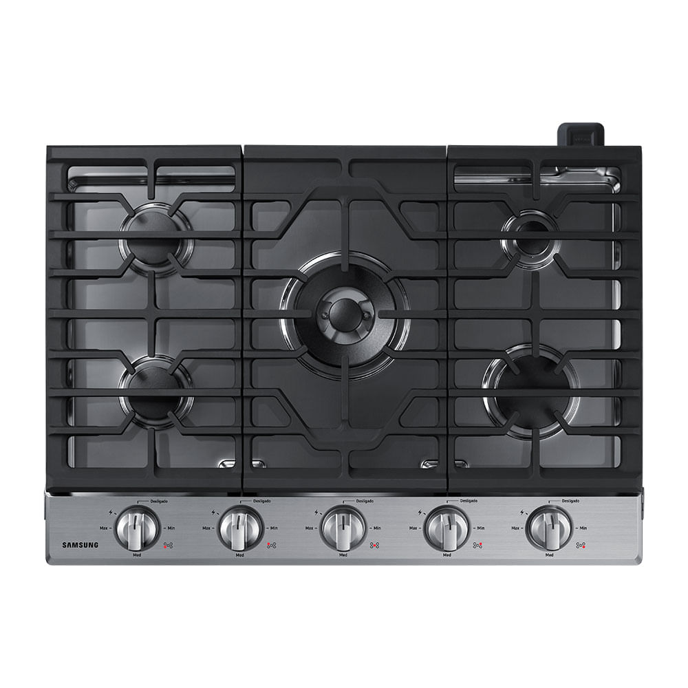 Cooktop Inox 5 Queimadores Wi-Fi Dupla Chama + Kit Recirculação + Coifa Wi-Fi + Forno Elétrico Função Air Fry 76L Combo