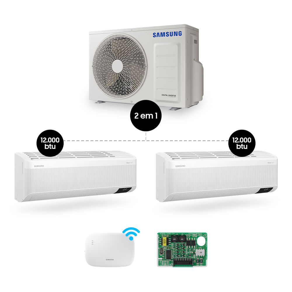 Ar Condicionado Bi-Split Samsung WindFree 18.000 BTUs (Hi Wall 2x12.000) Quente/Frio com WiFi