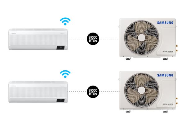 Combo - Ar condicionado Split Inverter Samsung WindFree™ Connect Sem Vento 2X9.000 BTUs Quente e Frio 220V