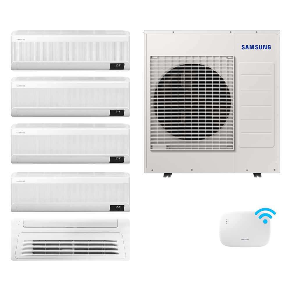 Ar Condicionado Penta-Split Samsung WindFree 34.000 BTUs (1x22000 - 4x9000) Q/F WiFi 220V