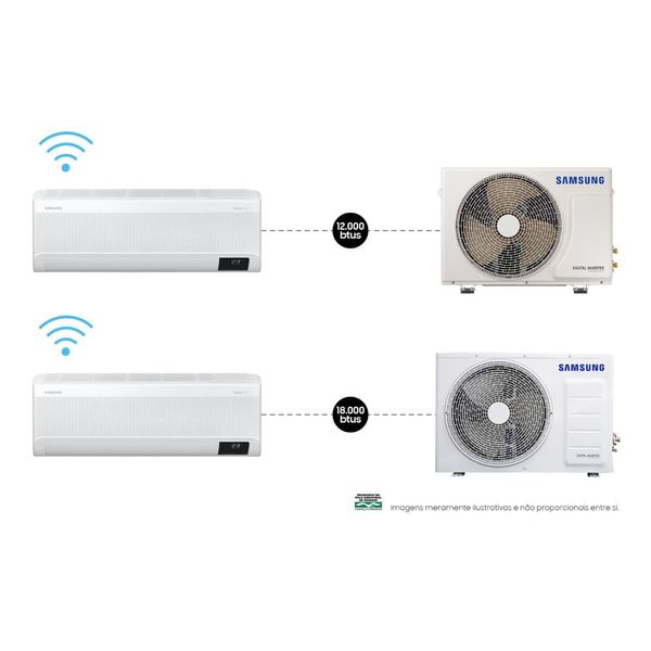 Kit Ar condicionados Split Inverter Samsung WindFree Connect 12.000 + 18000 BTUs Frio 220V Branco