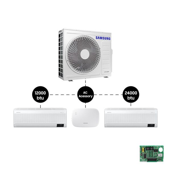 Bi-Split Samsung WindFree 28.000 BTUs (1x12000 -1X24000) Quente/Frio com WiFi 220V