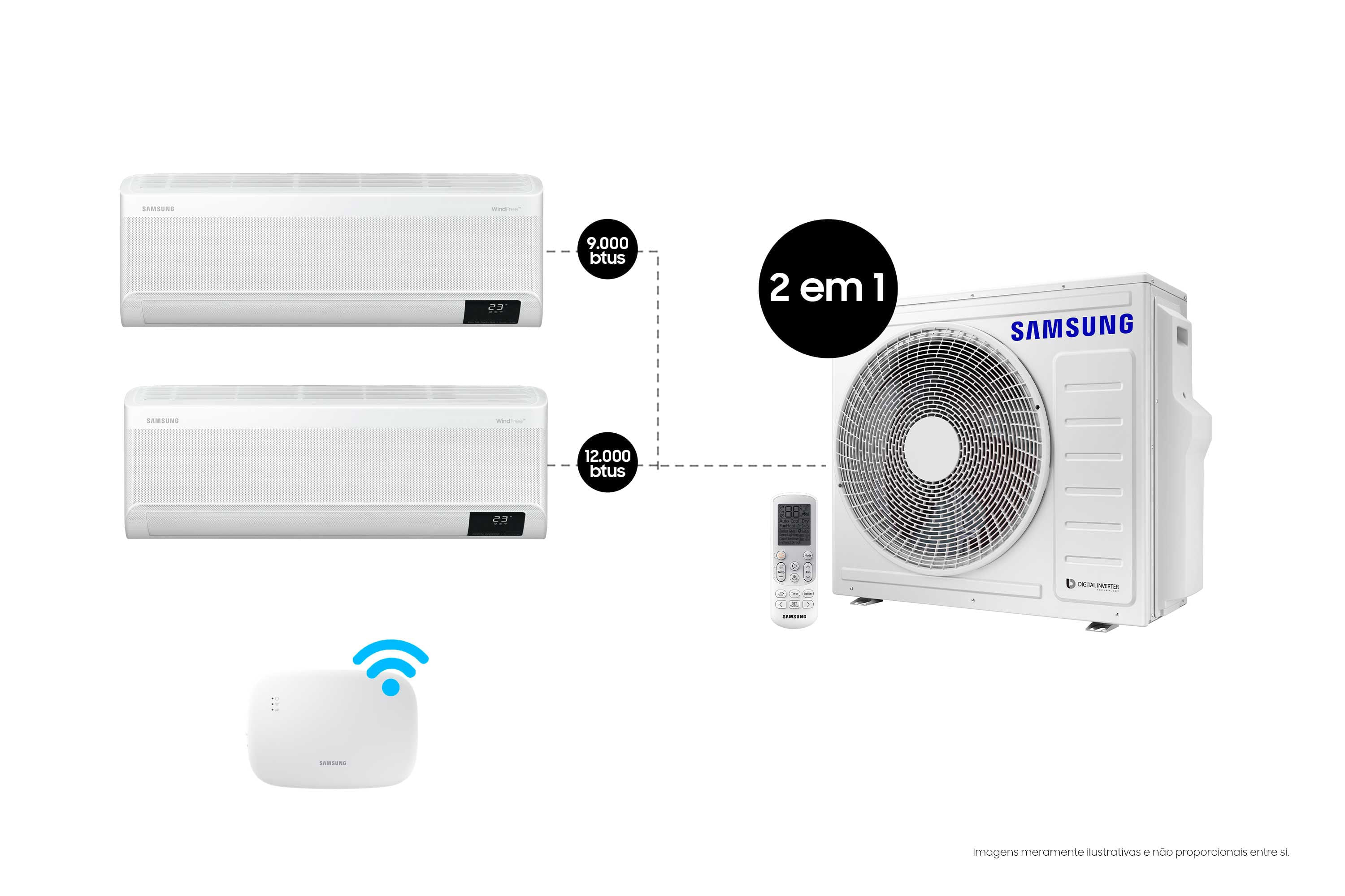 Ar Condicionado Bi-Split Samsung WindFree 18.000 BTUs (Hi Wall 9.000 e 12.000) Q/F  WiFi